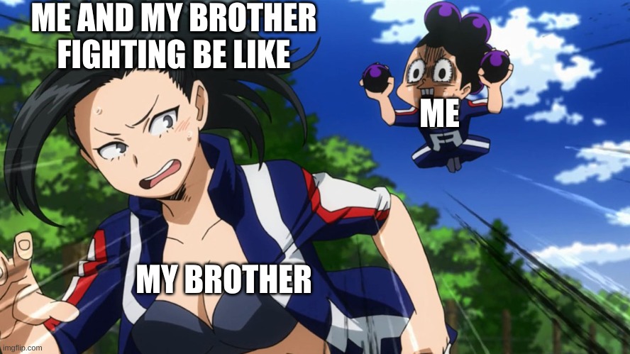 Siblings tho -_- |  ME AND MY BROTHER FIGHTING BE LIKE; ME; MY BROTHER | image tagged in mineta and yaoyorozu,siblings | made w/ Imgflip meme maker