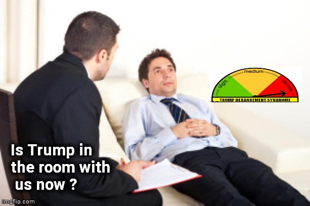 psychiatrist | Is Trump in
 the room with
  us now ? | image tagged in psychiatrist | made w/ Imgflip meme maker