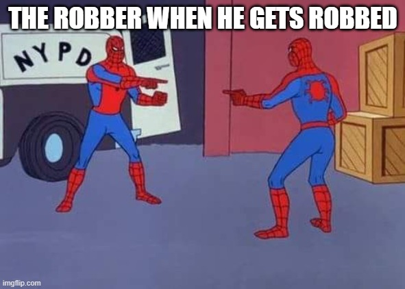 Spiderman mirror | THE ROBBER WHEN HE GETS ROBBED | image tagged in spiderman mirror | made w/ Imgflip meme maker