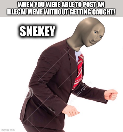 That was very snekey! | WHEN YOU WERE ABLE TO POST AN ILLEGAL MEME WITHOUT GETTING CAUGHT! | image tagged in snekey meme | made w/ Imgflip meme maker