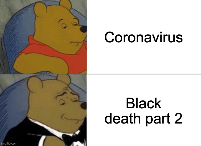 Bascially | Coronavirus; Black death part 2 | image tagged in memes,tuxedo winnie the pooh | made w/ Imgflip meme maker
