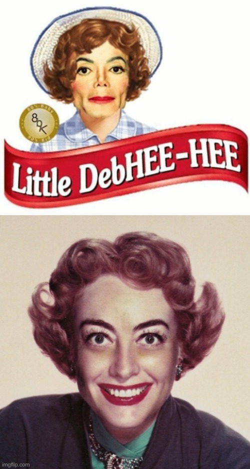 image tagged in little debbie,little debhee hee,michael jackson,joan crawford,fucked up,face swap | made w/ Imgflip meme maker