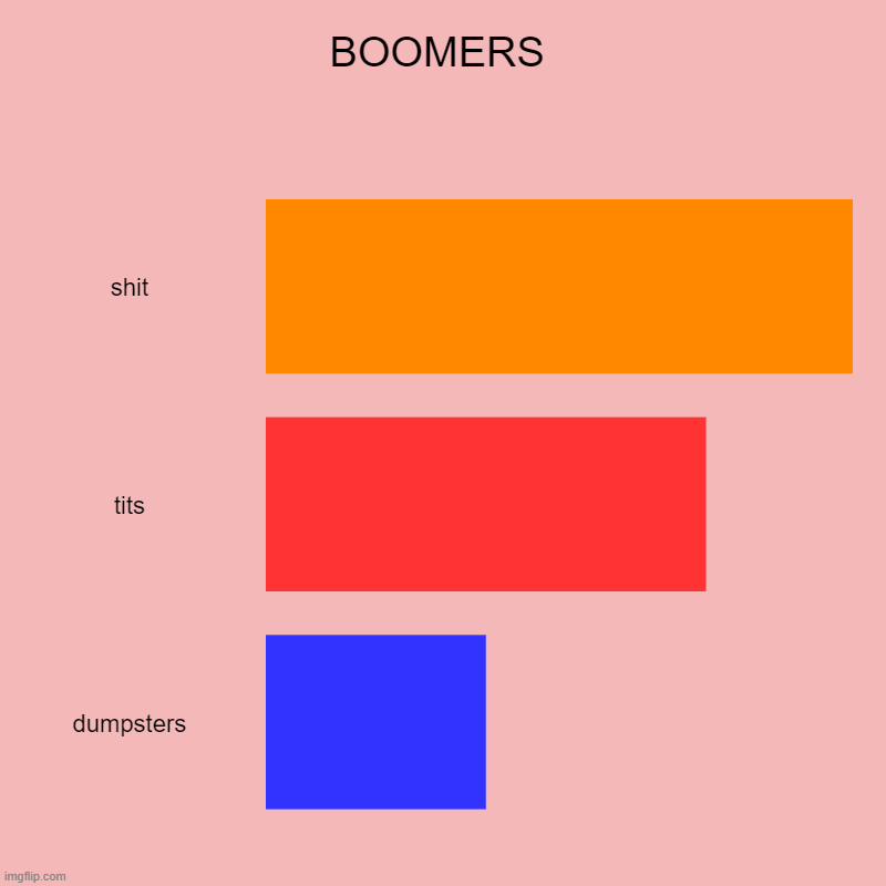 boomers | BOOMERS | shit, tits, dumpsters | image tagged in charts,bar charts,boomer,tits | made w/ Imgflip chart maker