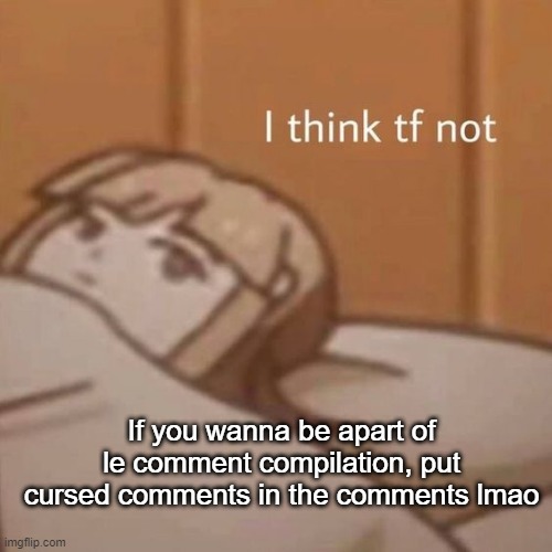 I think tf not | If you wanna be apart of le comment compilation, put cursed comments in the comments lmao | image tagged in i think tf not | made w/ Imgflip meme maker