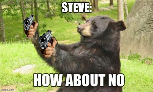 How About No Bear Meme | STEVE: | image tagged in memes,how about no bear | made w/ Imgflip meme maker