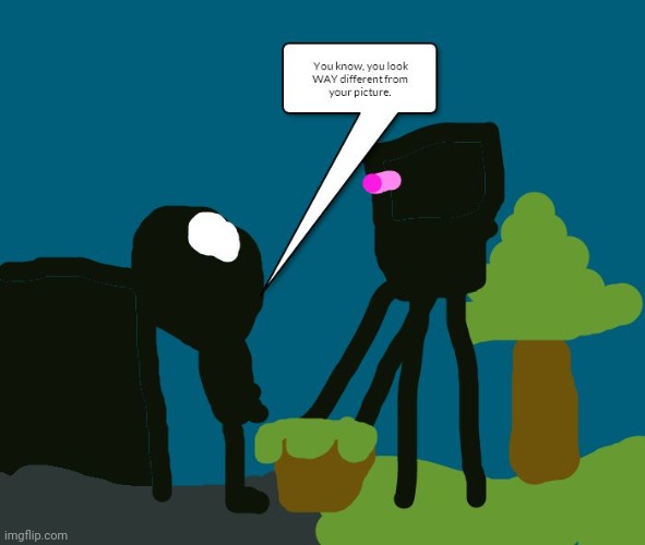 A Hell Valley Sky Tree meets an Enderman | image tagged in a hell valley sky tree meets an enderman | made w/ Imgflip meme maker