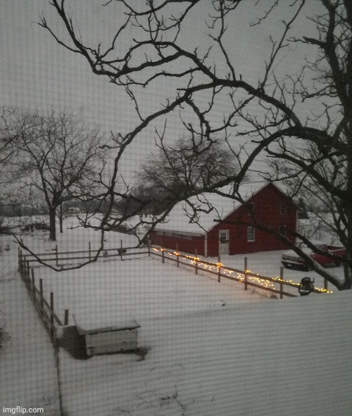 First snowfall. View from my window | image tagged in winter is here,snow | made w/ Imgflip meme maker