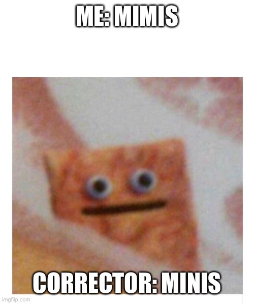 Cini minis meme | ME: MIMIS; CORRECTOR: MINIS | image tagged in cini minis meme | made w/ Imgflip meme maker