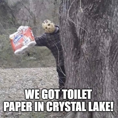 y'all kids need toilet paper? | WE GOT TOILET PAPER IN CRYSTAL LAKE! | image tagged in y'all kids need toilet paper | made w/ Imgflip meme maker