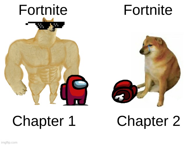 Fortnite Sub to LilsnipezYT | Fortnite; Fortnite; Chapter 1; Chapter 2 | image tagged in memes,buff doge vs cheems | made w/ Imgflip meme maker