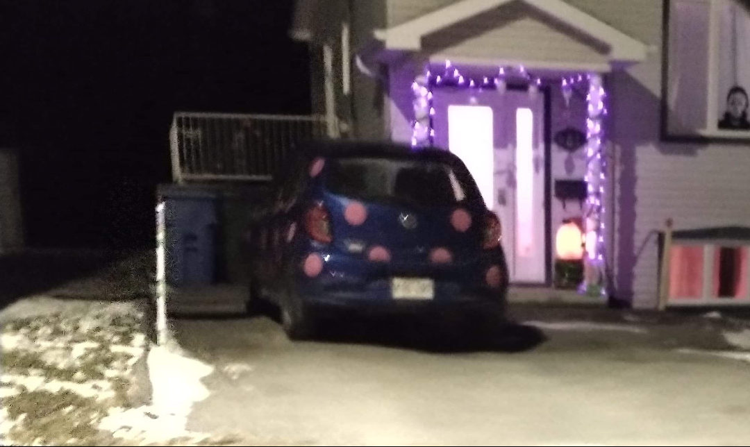 Blue Nissan Micra with pink polka dots 2 Blank Meme Template