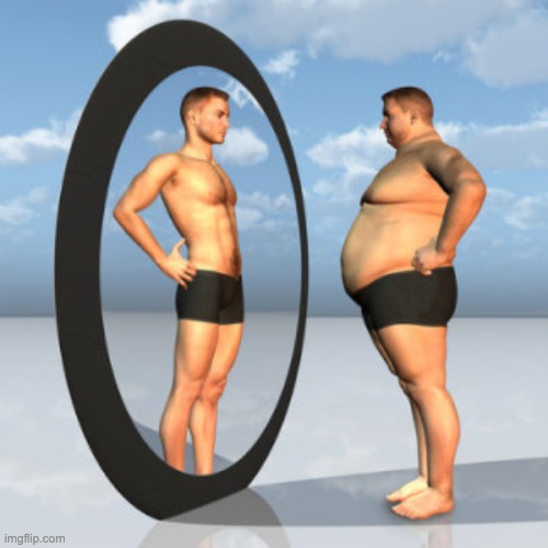 Fat person looing into mirror | image tagged in fat man looking into mirror,memes,fat person | made w/ Imgflip meme maker