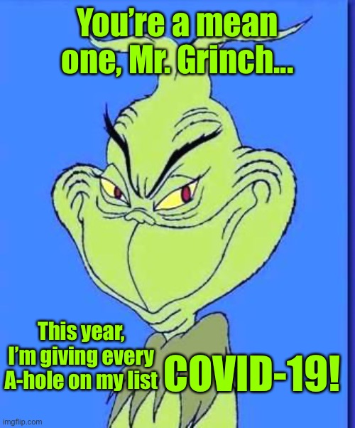 Now don’t you regift that! | You’re a mean one, Mr. Grinch... This year, I’m giving every A-hole on my list; COVID-19! | image tagged in covid19,assholes,bad gifts,regift,the grinch | made w/ Imgflip meme maker