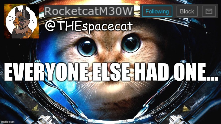 RocketcatM30W announcement template | EVERYONE ELSE HAD ONE... | image tagged in rocketcatm30w announcement template | made w/ Imgflip meme maker