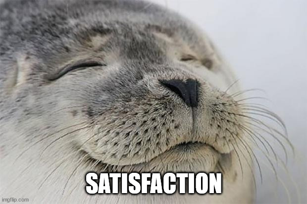 Satisfied Seal Meme | SATISFACTION | image tagged in memes,satisfied seal | made w/ Imgflip meme maker