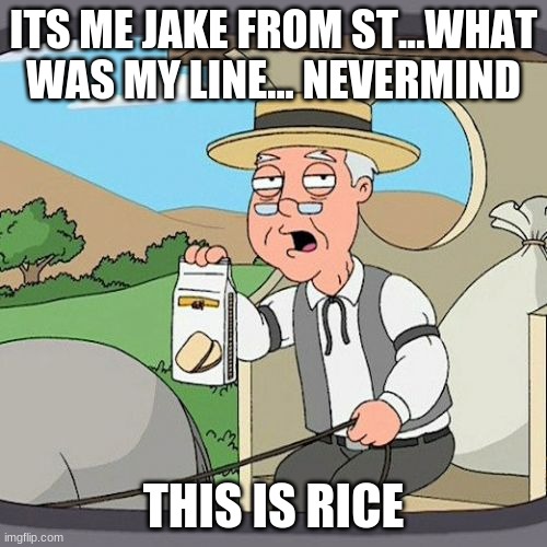 Pepperidge Farm Remembers Meme | ITS ME JAKE FROM ST...WHAT WAS MY LINE... NEVERMIND; THIS IS RICE | image tagged in memes,pepperidge farm remembers | made w/ Imgflip meme maker
