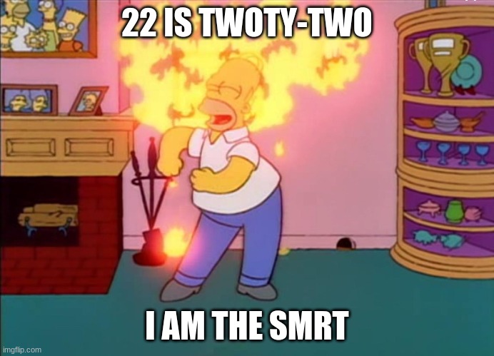 I am so smart smrt | 22 IS TWOTY-TWO I AM THE SMRT | image tagged in i am so smart smrt | made w/ Imgflip meme maker