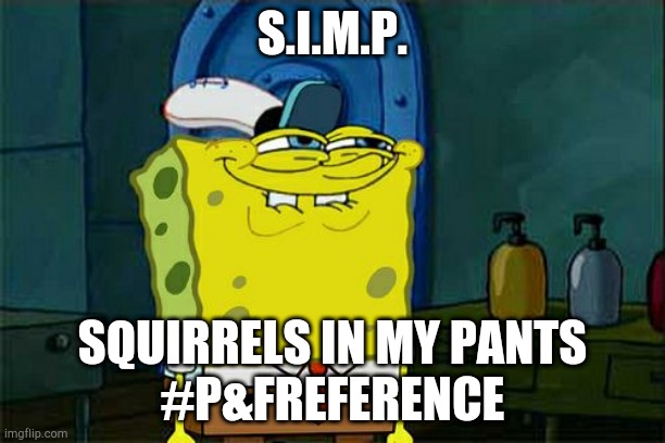 Don't You Squidward | S.I.M.P. SQUIRRELS IN MY PANTS
#P&FREFERENCE | image tagged in memes,don't you squidward | made w/ Imgflip meme maker