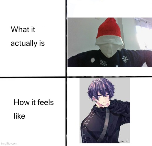 Anime christmas | image tagged in what it actually is how it feels like | made w/ Imgflip meme maker