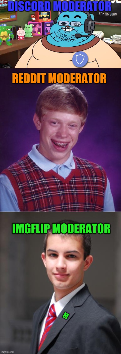 every moderator from a site | DISCORD MODERATOR; REDDIT MODERATOR; IMGFLIP MODERATOR; M | image tagged in moderators | made w/ Imgflip meme maker