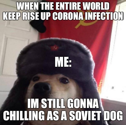 Russian Doge | WHEN THE ENTIRE WORLD KEEP RISE UP CORONA INFECTION; ME:; IM STILL GONNA CHILLING AS A SOVIET DOG | image tagged in russian doge | made w/ Imgflip meme maker