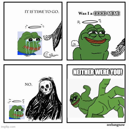 Neither were you | GOOD MEME; NEITHER WERE YOU! | image tagged in it is time to go | made w/ Imgflip meme maker