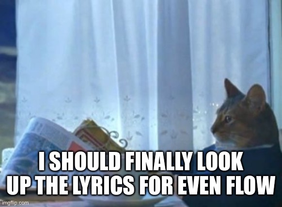 I Should Buy A Boat Cat Meme | I SHOULD FINALLY LOOK UP THE LYRICS FOR EVEN FLOW | image tagged in memes,i should buy a boat cat | made w/ Imgflip meme maker