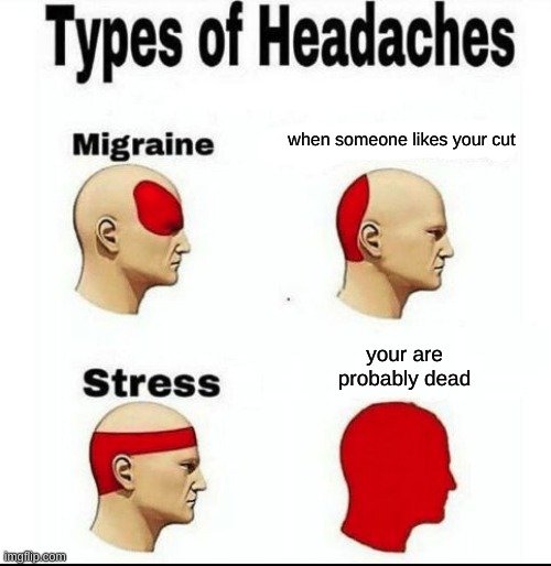 Types of Headaches meme | when someone likes your cut; your are probably dead | image tagged in types of headaches meme | made w/ Imgflip meme maker