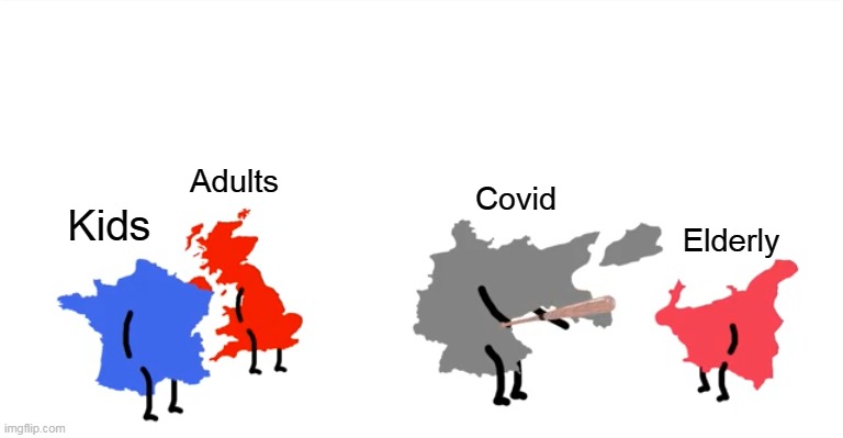 Covid in a nutshell | Adults; Covid; Kids; Elderly | image tagged in i wanna beat you up oversimplified,in a nutshell,coronavirus,oversimpilefied | made w/ Imgflip meme maker