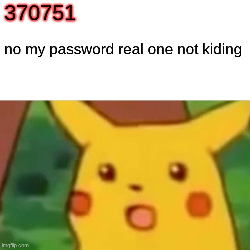 Surprised Pikachu Meme | 370751; no my password real one not kiding | image tagged in memes,surprised pikachu | made w/ Imgflip meme maker