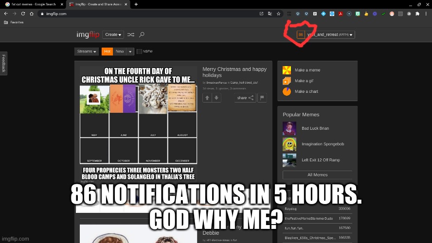 what in the fresh hell | 86 NOTIFICATIONS IN 5 HOURS.
GOD WHY ME? | image tagged in why,just why | made w/ Imgflip meme maker