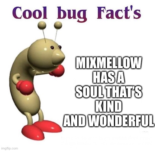 Cool Bug Facts | MIXMELLOW HAS A SOUL THAT’S KIND AND WONDERFUL | image tagged in cool bug facts,mixmellow | made w/ Imgflip meme maker