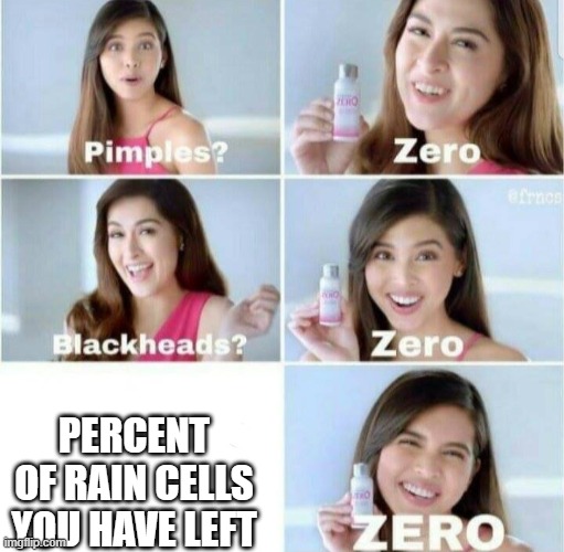 Pimples, Zero! | PERCENT OF RAIN CELLS YOU HAVE LEFT | image tagged in pimples zero | made w/ Imgflip meme maker