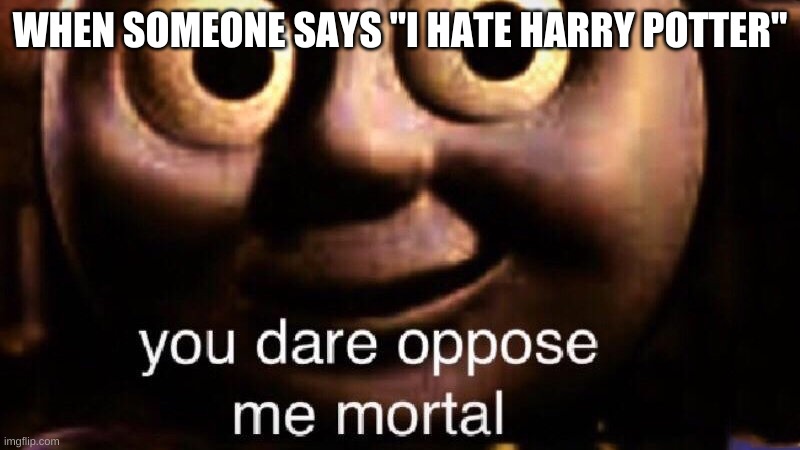 You dare oppose me mortal | WHEN SOMEONE SAYS "I HATE HARRY POTTER" | image tagged in you dare oppose me mortal,what,thomas the train,funny memes | made w/ Imgflip meme maker