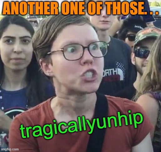Triggered feminist | ANOTHER ONE OF THOSE. . . tragicallyunhip | image tagged in triggered feminist | made w/ Imgflip meme maker
