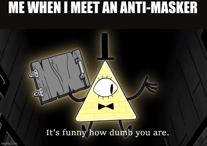 It's Funny How Dumb You Are Bill Cipher | ME WHEN I MEET AN ANTI-MASKER | image tagged in it's funny how dumb you are bill cipher | made w/ Imgflip meme maker