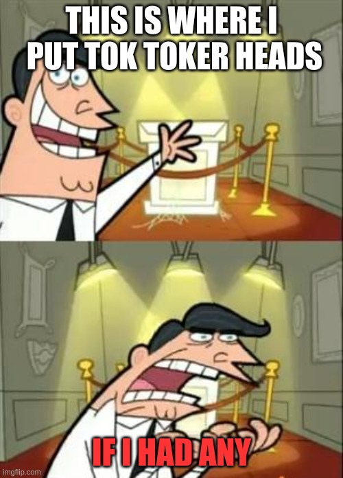 This Is Where I'd Put My Trophy If I Had One | THIS IS WHERE I  PUT TOK TOKER HEADS; IF I HAD ANY | image tagged in memes,this is where i'd put my trophy if i had one | made w/ Imgflip meme maker