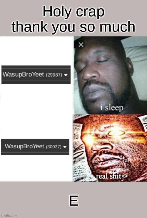 thanks so much | Holy crap thank you so much; E | image tagged in memes,sleeping shaq | made w/ Imgflip meme maker