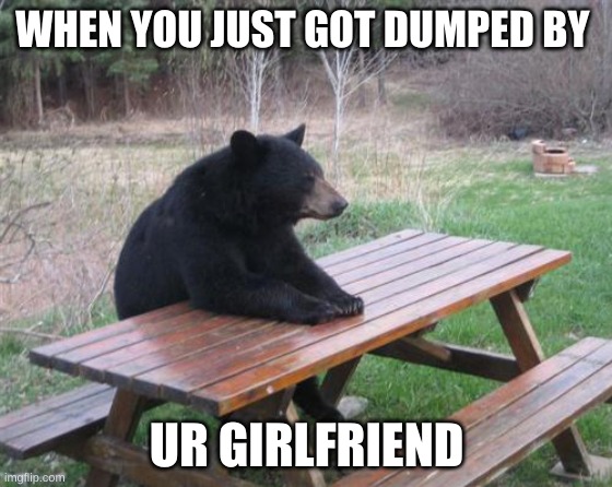 Bad Luck Bear Meme | WHEN YOU JUST GOT DUMPED BY; UR GIRLFRIEND | image tagged in memes,bad luck bear | made w/ Imgflip meme maker