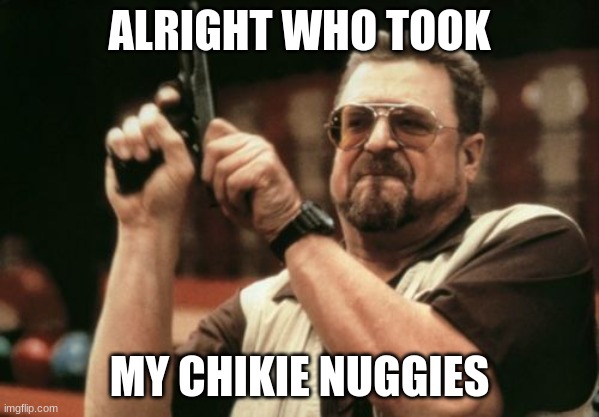 ALRIGHT WHO TOOK; MY CHIKIE NUGGIES | image tagged in funny,memes | made w/ Imgflip meme maker