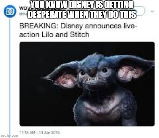 why Disney |  YOU KNOW DISNEY IS GETTING DESPERATE WHEN THEY DO THIS | image tagged in stitch | made w/ Imgflip meme maker