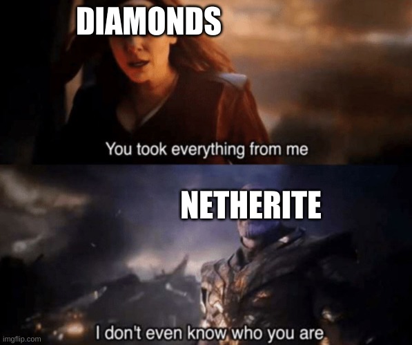 Diamonds be like: | DIAMONDS; NETHERITE | image tagged in minecraft,memes,funny,gaming | made w/ Imgflip meme maker