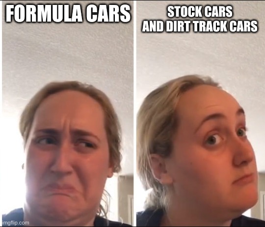 Me | STOCK CARS AND DIRT TRACK CARS; FORMULA CARS | image tagged in kombucha girl | made w/ Imgflip meme maker