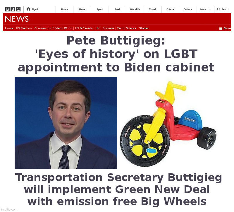 Buttigieg: The Coming of the Green New Deal | image tagged in buttigieg,aoc,biden,big,wheel,green new deal | made w/ Imgflip meme maker