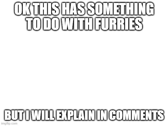 i will explain | OK THIS HAS SOMETHING TO DO WITH FURRIES; BUT I WILL EXPLAIN IN COMMENTS | image tagged in blank white template | made w/ Imgflip meme maker