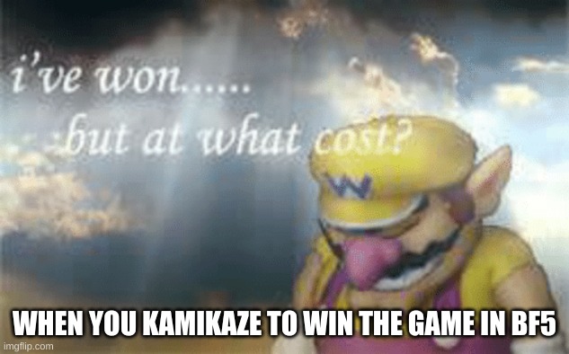 At what cost? | WHEN YOU KAMIKAZE TO WIN THE GAME IN BF5 | image tagged in i've won but at what cost | made w/ Imgflip meme maker