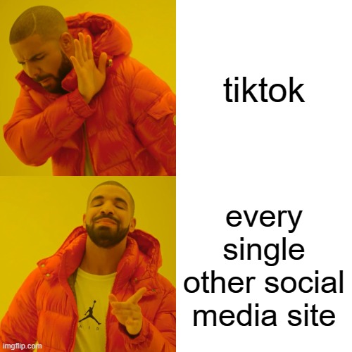 Drake Hotline Bling Meme | tiktok; every single other social media site | image tagged in memes,drake hotline bling | made w/ Imgflip meme maker