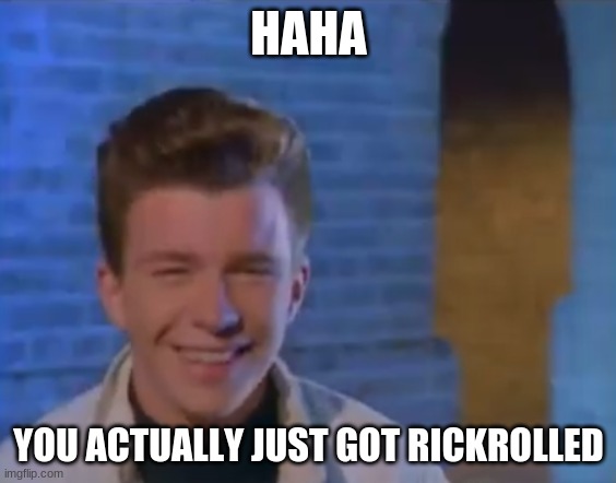 Memes | HAHA YOU ACTUALLY JUST GOT RICKROLLED | image tagged in youve been rick rolled | made w/ Imgflip meme maker