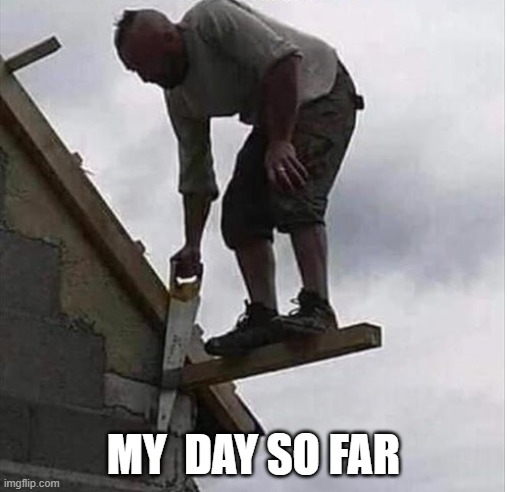 Man cutting wood pole on monday Blank Meme Template