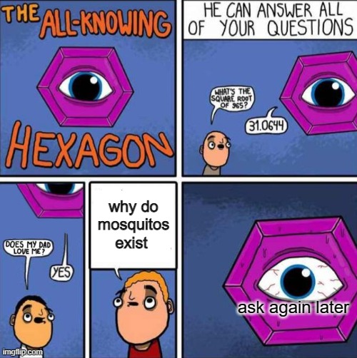 truth |  why do mosquitos exist; ask again later | image tagged in all knowing hexagon original | made w/ Imgflip meme maker